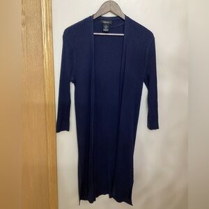 Women's Navy Open Front Long Sweater